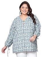 Indietoga Women's Plus Size Cotton Tunics (10001428_Blue Paisley Printed_7XL)