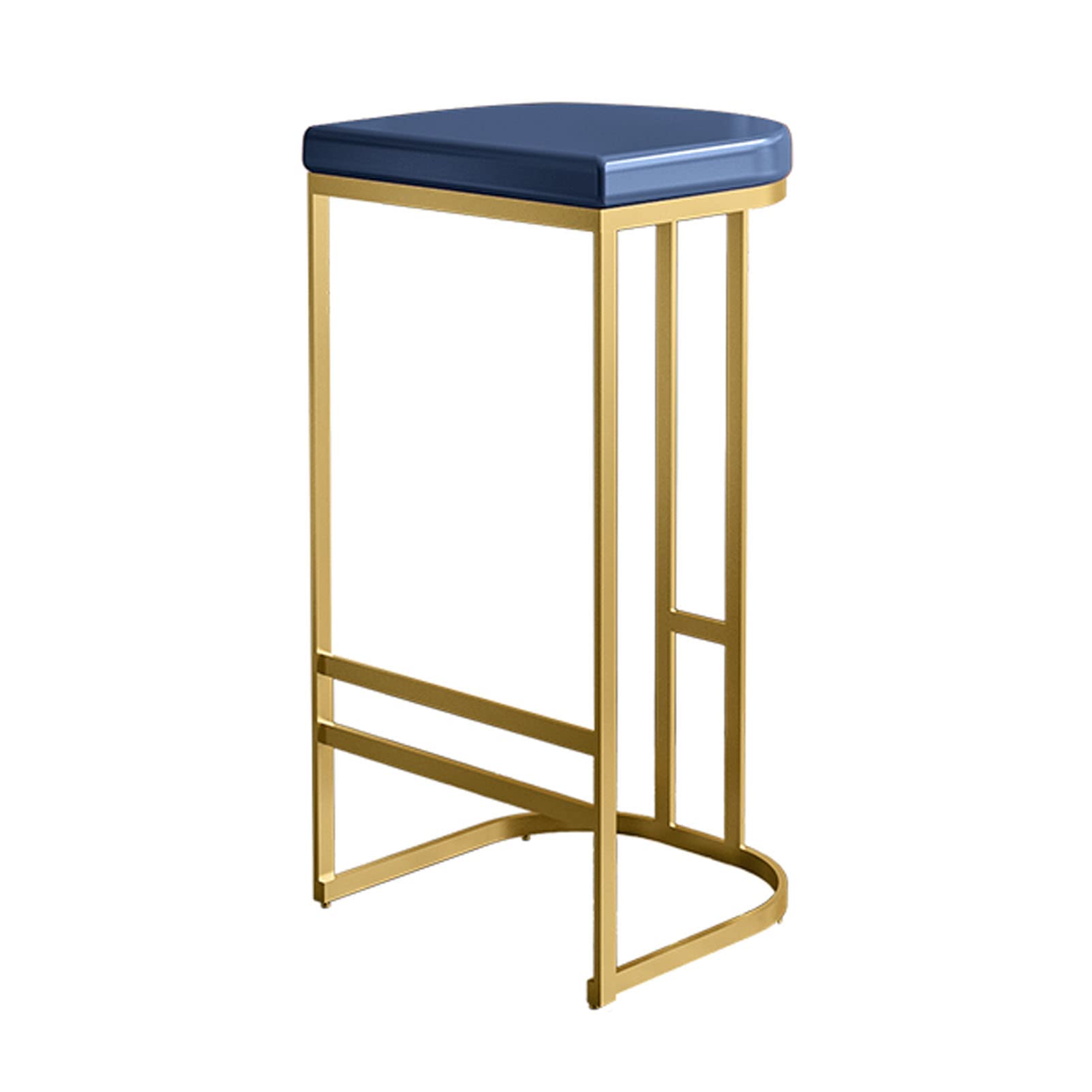 KLZUOPT Luxury Barstool Breakfast Kitchen Bar Stool Stylish Faux Leather Counter Height Chair Thick Padded with Footrest, High Back Breakfast Chair for Home,Blue Cushion,75cm Sitting Height