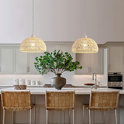 MEIXISUE Hand-Woven Rattan Wicker Boho Pendant Light,Minimalist Transitional LED Pendant Hanging Light Fixture for Kitchen Island Dining Room Restaurant Craft Room,Bulb Included W11.81 UL Listed - Image 8