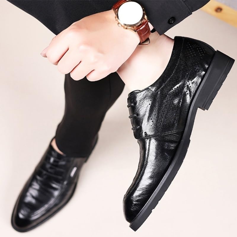Men's British Oxford Shoes Black Brown Leather Pointed-Toe Lace-Up Simple Classic Business Formal Dress Shoes3