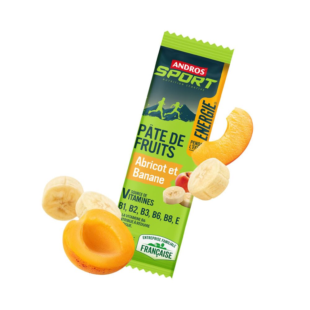 Andros Sport | Pâtes De Fruits (32x30g) | Barres énergétiques | Glucides, vitamines et minéraux - Abricot Banane