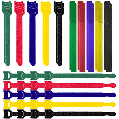 60 Pcs Cable Ties with 3 Types, FineGood Multi-Color Reusable Fastening Adhesive Cord Rope Organizer Management for Tablet Laptop PC TV Home Office Electronics Wire - 5 Colors