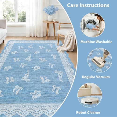 Tapete decorativo Ortigia 5x7 azul antideslizante lavable miniatura 6