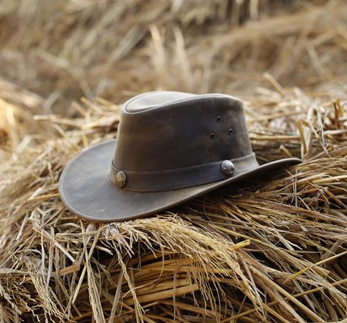 Image of HADZAM Leather Cowboy hat Shapeable into Outback hat, Australian Hats for Men & Women