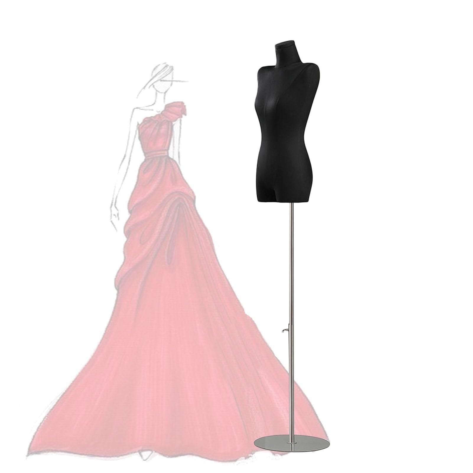 ITOSUI Adjustable Female Dress Form Mannequin Torso, Black Tailors Dummy with Stand, 120-190cm Height, Perfect for Dressmaking & Jewelry Display (Silver, Size B)