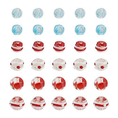 Boutigem 30Pcs Christmas Theme Handmade Lampwork Glass Round Beads Xmas Clear Crystal Loose Spacer Beads for DIY Bracelet Necklace Earring Jewelry Making Crafts - Image 2