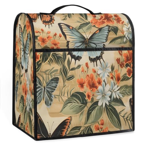 Coffee Maker Cover Vintage Flower Butterfly Kitchen Appliance Covers Small Appliance Covers Blender Cover Juicer Cover Dust Covers for Kitchen Appliances with Top Handle and Pockets,Washable,B878