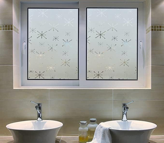 Image of SUNBIRD Window Film Privacy Colorful Window Sticker, Decorative Window Vinyl, Adhesive Home UV Blocking, Heat Insulation Static Cling for Bathroom Office (24 X 48 INCHES, Snow Flakes)