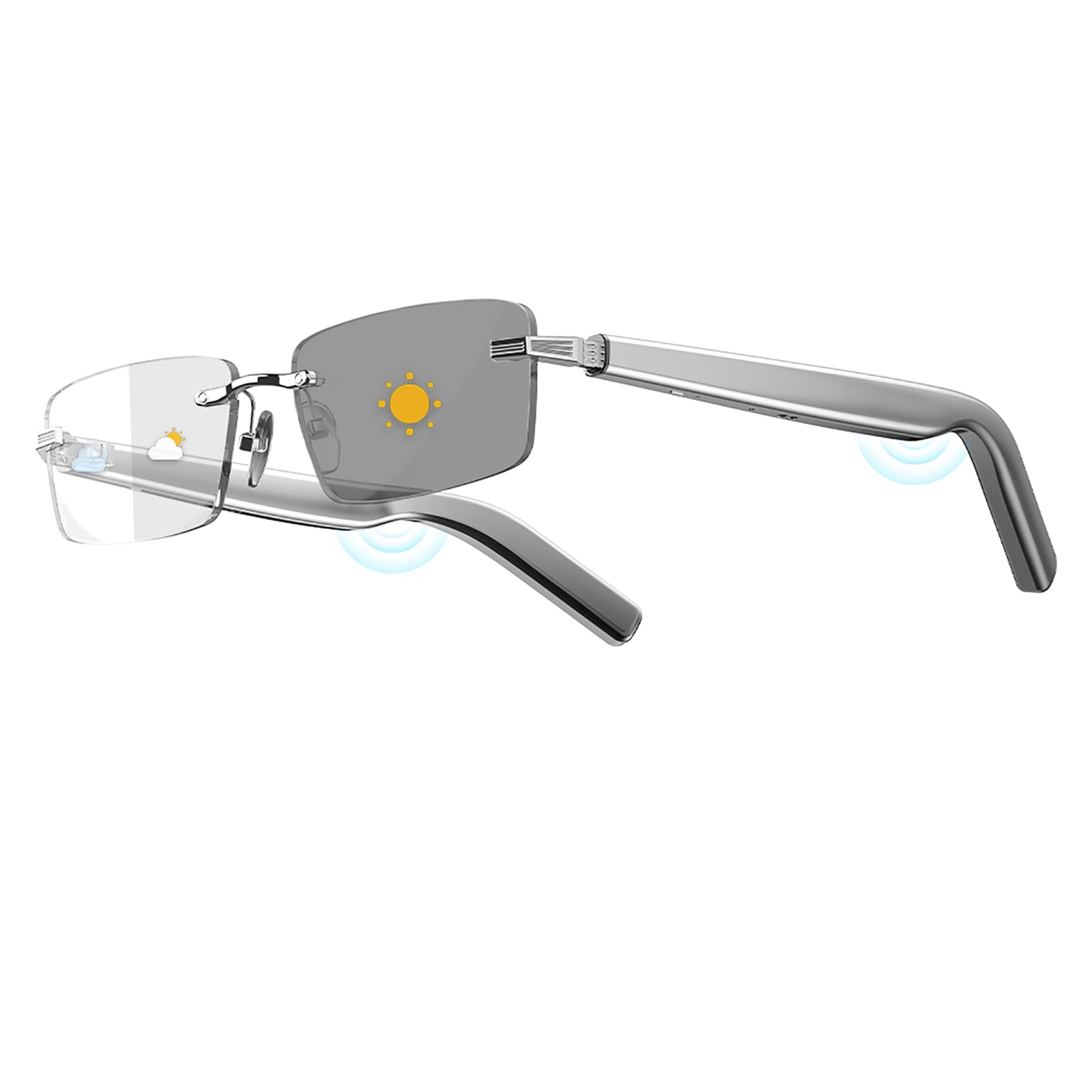 Lightweight Rimless Smart Glasses with Self-Tinting Lenses - Bluetooth Open-Ear Audio, No Camera for Privacy, All-Day Comfort, clear, 155*52mm-image-26