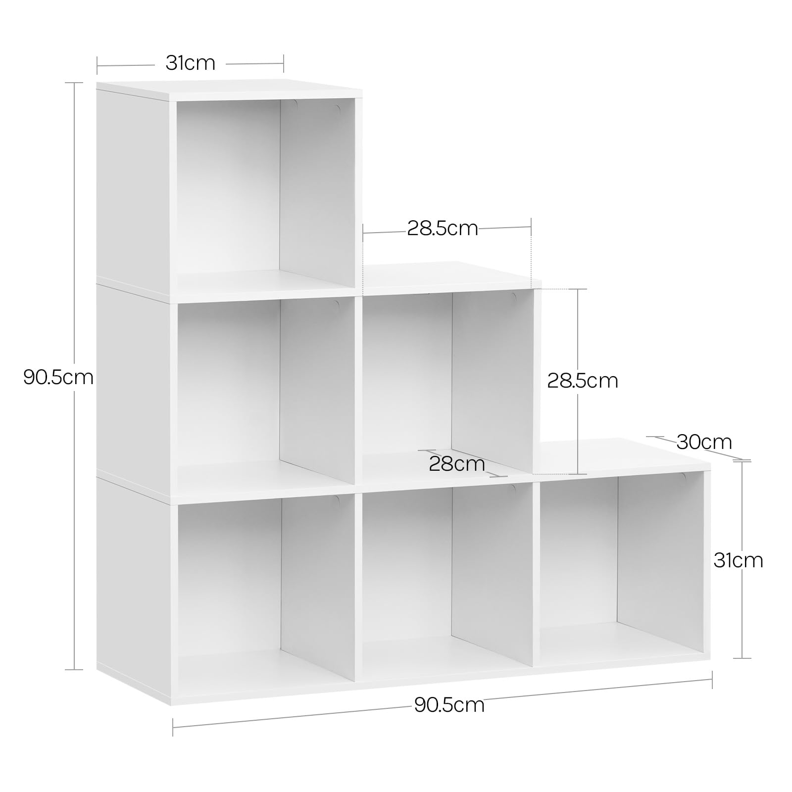 WOLTU Bibliothèque avec 6 Cubes, Étagère d'Escalier, Meuble de Rangement à Cubes, Étagère en Bois d'Ingénieriepour Salon, Chambre à Coucher, Bureau, 90x30x90cm, Blanc, SK061ws