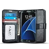 J&D Case Compatible for Galaxy S7 Case, [Wallet Stand] [Slim Fit] Heavy Duty Protective Shock Resistant Flip Cover Wallet Case for Samsung Galaxy S7 Wallet Case - Black/Brown