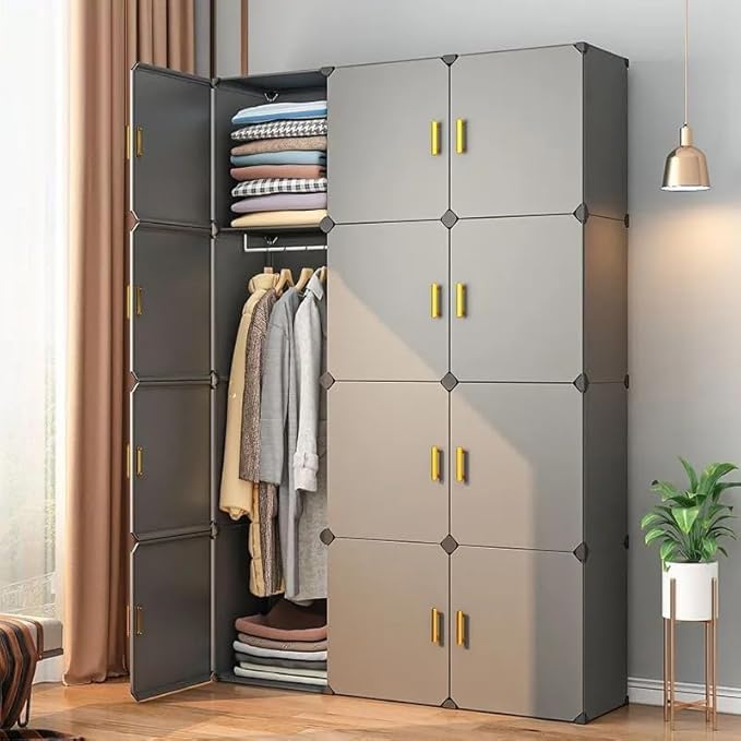 Image of Sunderlook Plastic Wardrobe for Kids Clothes - Collapsible Wardrobe, Easy to Use Anti-Skid & Non-Slip Effective Professional Foldable Plastic Cupboard for Kids, Home (Black-HN3, 12 Door)
