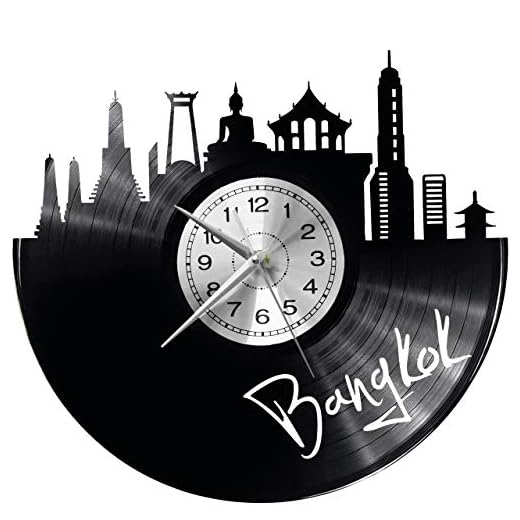 Bangkok väggklocka klocka vinyl vinylskiva retroklocka stora klockor stil rum hem dekorationer fantastisk gåva dekor rum inspirerande vägg vinyl skiva Kovides vinyl Home