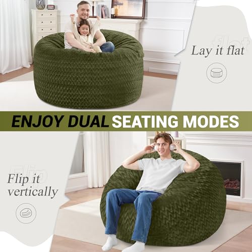 Image of 4FT Bean Bag Chair,Giant Bean Bag Chairs for Adults,Big Bean Bags with Memory Foam Filled, Large Beanbag Chairs with Chevron Plush Cover-Green