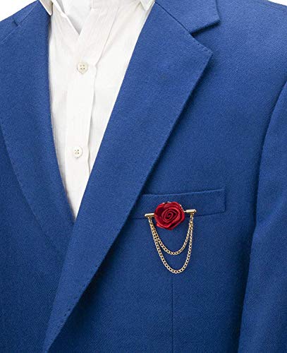 A N KINGPiiN Maroon Rose with Double Hanging Chain Lapel Pin, Brooch Suit Stud, Shirt Studs Men's Accessories3