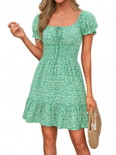 Image of Womens Babydoll Mini Dress Casual Square Neck Short Sleeve Summer Dresses