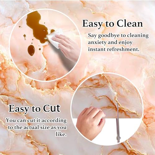 Image of Nuxovilar Peach Gold Marble Vein Wallpaper Peel and Stick 16x39in | Adhesive Foil Modern Decal Marble Wrap Surface Guard Accent Wall Living Bedroom Bathroom Furniture (Marble Vein)