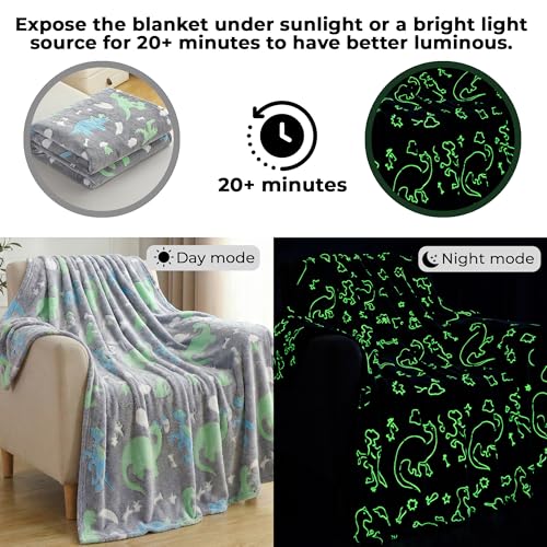 Image of Story@Home Glow in The Dark Blankets for Kids |Summer Quilt for Kids | Kids Blanket 0-15 Years (200x150 cm) Soft Fleece Blanket |Cozy All-Season Radium Blanket for Boys & Girls - Dino