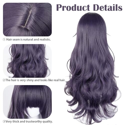 Image of LABEAUTE Long Curly Purple Cosplay Wig for Men Woman for Short Straight Cosplay Wig with Bangs for Anime Heat Resistant Hair for Party and Halloween