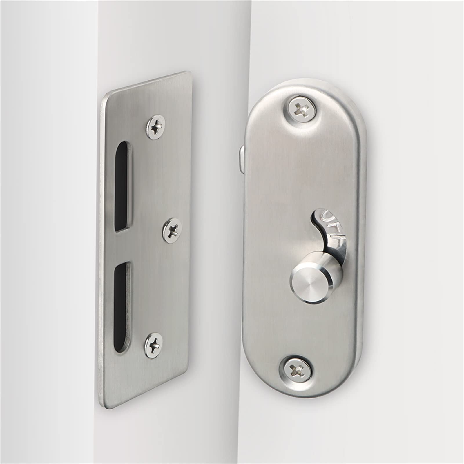 Cerradura de privacidad con hebilla de ángulo recto for puerta móvil de 90 grados, cerradura de puerta con botón deslizante de acero inoxidable 304 y cerradura de perno, 1 Uds.