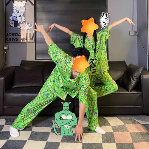Mob 100 - Dimple Unisex Cute Piece Pajamas Novelty Green Pajama Set3