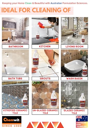 Image of Chemwit Tile Cleaner Liquid Strong - Heavy Duty - Australian Technology for Bathroom & Kitchen Floor & Wall Tiles - Removes Stains from Tiles - Grouts - Ceramics.
