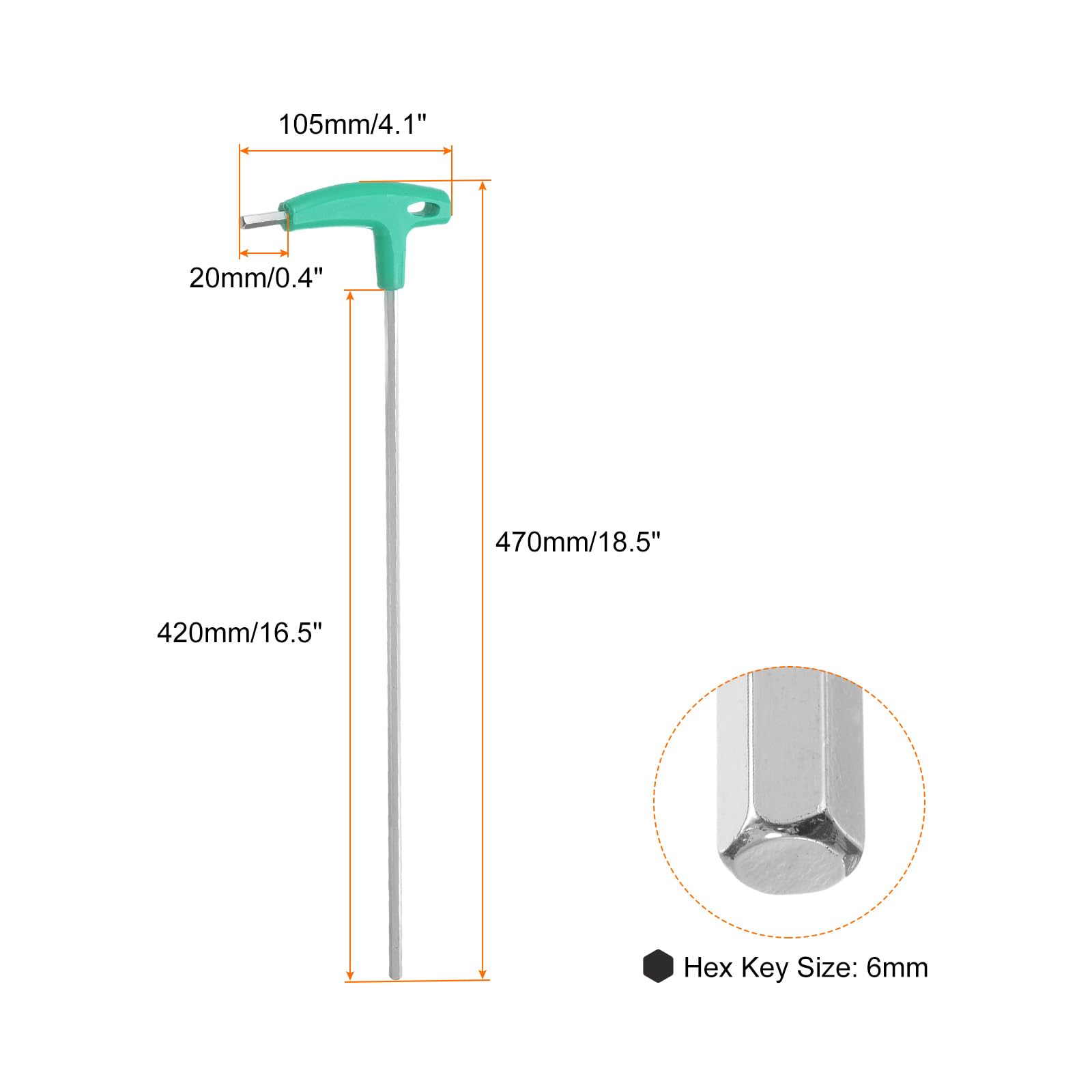 HARFINGTON Llave de extremo doble con mango en T de 16.5 pulgadas de largo de 6 mm, llave hexagonal métrica, acero al carbono, llave de extremo plano para mantenimiento automotriz del hogar