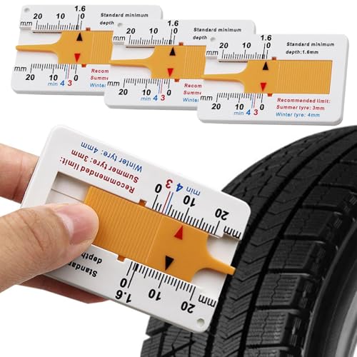 4 Stück Reifenprofil-Tiefenmesser tragbare Kunststoff-Tiefenmesser 0-20 mm genaue Dicke Reifenprofil-Testerfür Auto LKW Motorrad Van SUV Fahrzeugrad