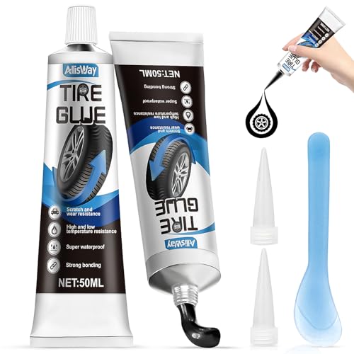 Allisway 2Pcs Colle Pneu Voiture, Colle pour Meche Reparation Pneu Voiture, Colle pour Caoutchouc, Forte Adhérence, Utilisée pour Réparer le Décollement des Flancs des Pneus en Caoutchouc, Trous