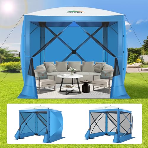 Image of COBIZI 6x6FT Pop Up Gazebo Screen Tent Screen House for Camping, Screen Room with Sidewalls and Mosquito Netting, Hub Tent Instant Screened Canopy with Carrying Bag and Ground Stakes, Blue