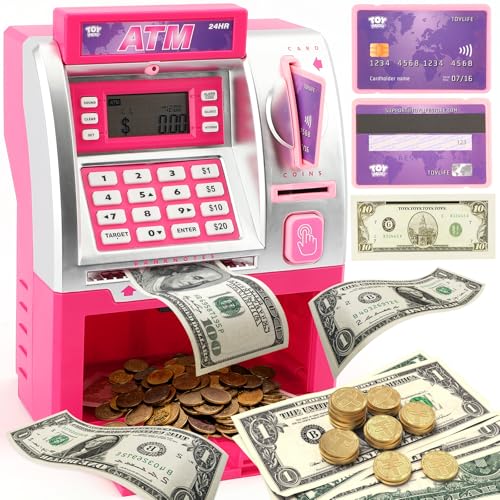 Image of TOY Life Pink Kids ATM Piggy Bank, Money Counter, Ages 5-10
