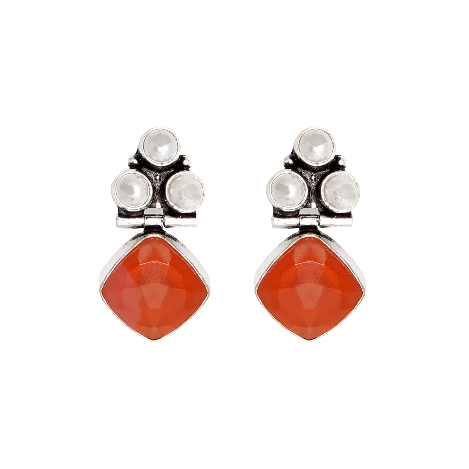 Delisha Orange Stone Silver Oxidised Stud Earrings-image-46
