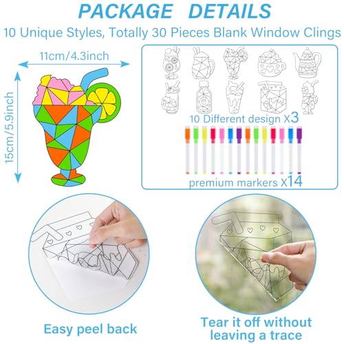 Qyeahkj QY1239 30Pcs Summer Arts Crafts For Kids Summer Window Suncatchers Crafts Kit Diy Ice Cream Coloring Crafts Window Cling Sticker With Markers Hobby Gifts For Home Decorations Classroom Activities thumb #1