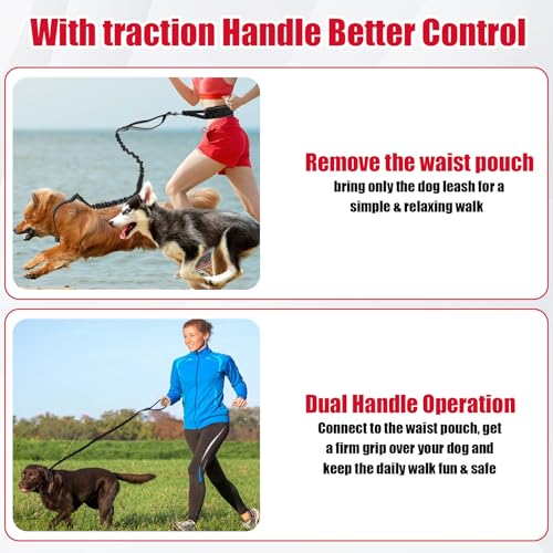Joggingleine Hunde, Freihandleine Hund, Hundeleine Große Hund, Bauchgurt Hundeleine Zum Joggen Laufen Wandern Mit Dual Griffe, Für Mittelgroße Bis Große Hunde (Schwarz)