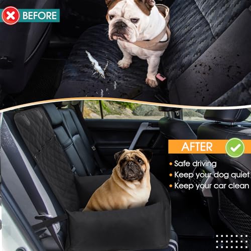 Mozvvco Hundesitz Auto, 2-in-1 Hundebett Auto Hunde Autositz Rückbank, Autositz Hund mit Sicherheitsgurt & Saugfähige Matte & Waschbarer Bezug, Hundeautositz für Kleine Hunde, Schwarz
