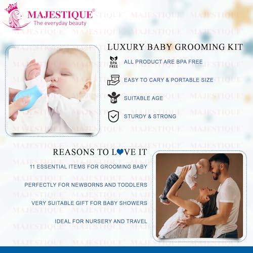 Image of Majestique Portable Baby Care Kit- Nursery Healthcare & Grooming Set for New Born Babies Grooming Set and Toddlers - Perfect for Manicure Bath Accessories (11Pcs Pro Blue)