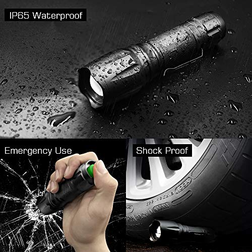Ultra-Bright LED Flashlight, Wsiiroon CREE XML-T6 LED Flashlight, Zoomable, IP65 Water-Resistant, 5 Light Modes, Portable with Clip for Indoor and Outdoor Use, 2 pack (Batteries Not Included)