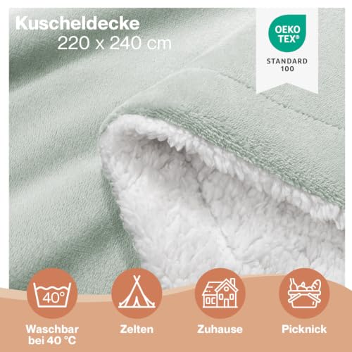 Blumtal Premium Sherpa Kuscheldecke flauschig 220x240 cm - Oeko-Tex zert. Sofa Decke mit Dicker Sherpa-Innenseite - super Flauschige Decke… – Ansicht 2