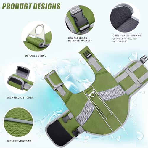Mosucoirl Dog Life Jacket High Flotation,Shark Dog Lifesavers Floats Coat High Visibility Reflective Pet Safety Vest Swimsuits Small Medium Large Dog Life Vest for Swimming Boating Surfing Kayaking
