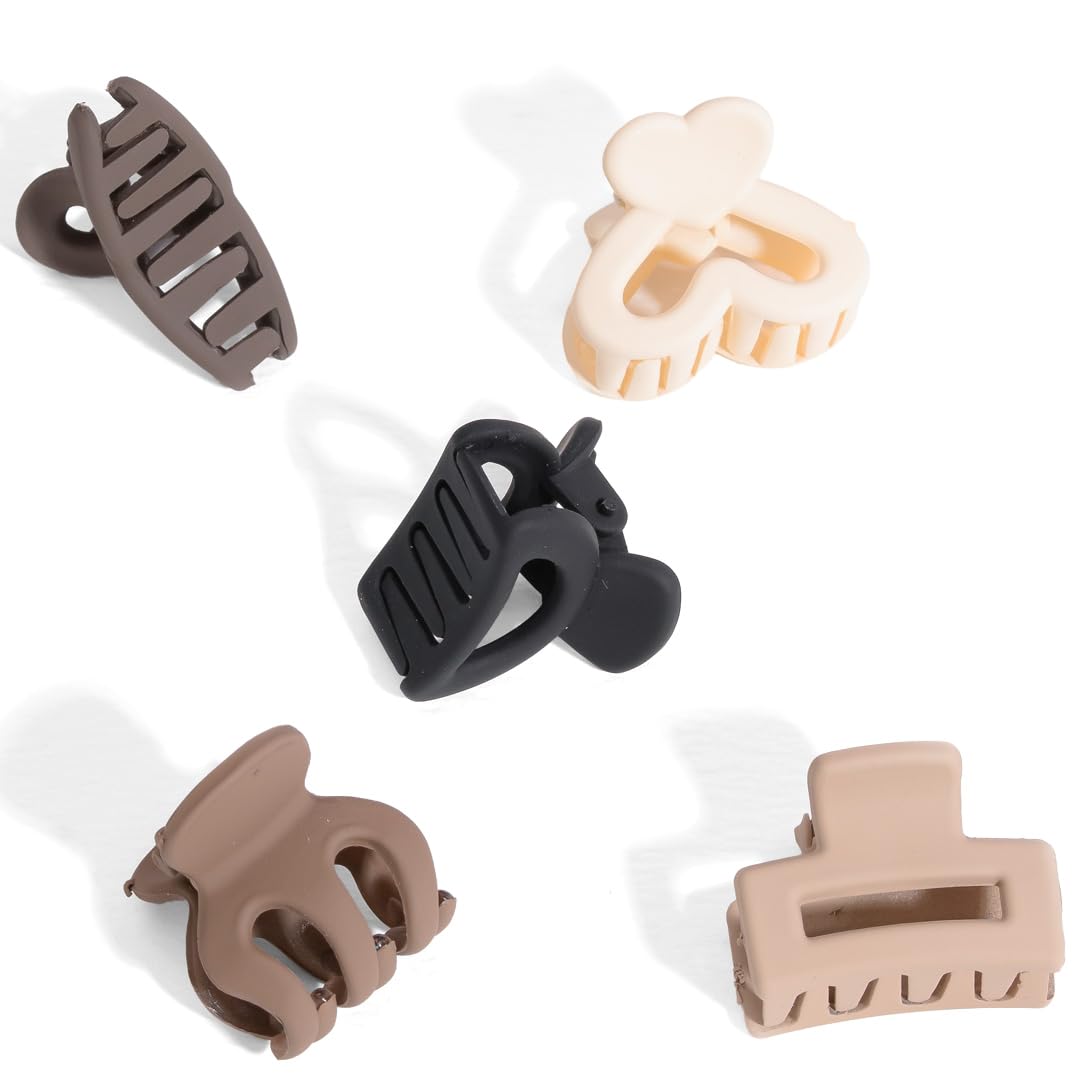 Hair Drama Co. Neutral Acrylic Hair Claw Clips for Women Aesthetic - Set of 5 | Non Slip Ponytail Holder Mini Hair Clamps Matte Finish | Korean Claw Clips Set-image-40