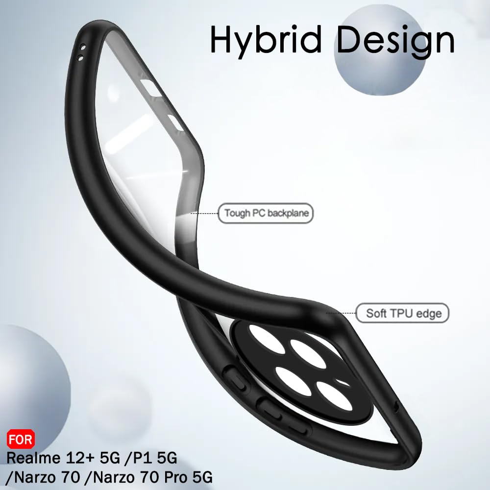 TheGiftKart Hybrid Sleek Armor Back Cover Case for Realme 12 Plus 5G / Realme P1 5G / Narzo 70 / Narzo 70 Pro 5G | 360° Protection | Crystal Clear Hard Back Transparent Cover (PC & TPU, Black Bumper) TheGiftKart Hybrid Sleek Armor Back Cover Case for Realme 12 Plus 5G / Realme P1 5G / Narzo 70 / Narzo 70 Pro 5G | 360° Protection | Crystal Clear Hard Back Transparent Cover (PC & TPU, Black Bumper)