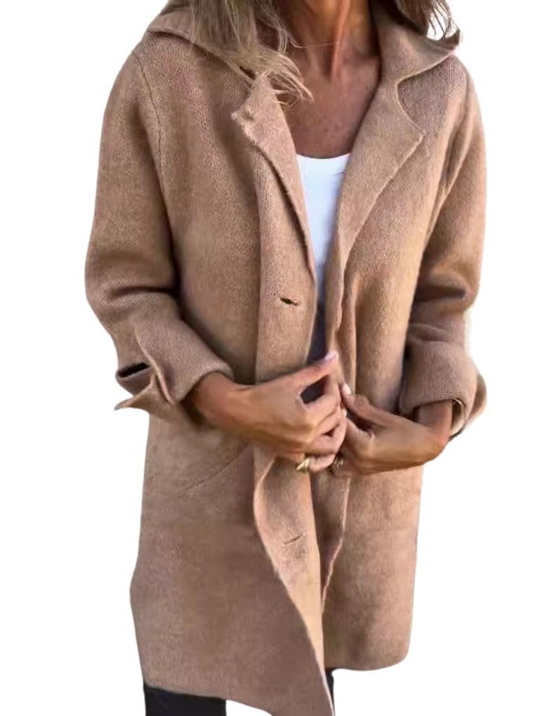 Solid Color Long Coats for Women Lapel Collar Long Sleeve Casual Single Breasted Winter Fashion Fall Coat with