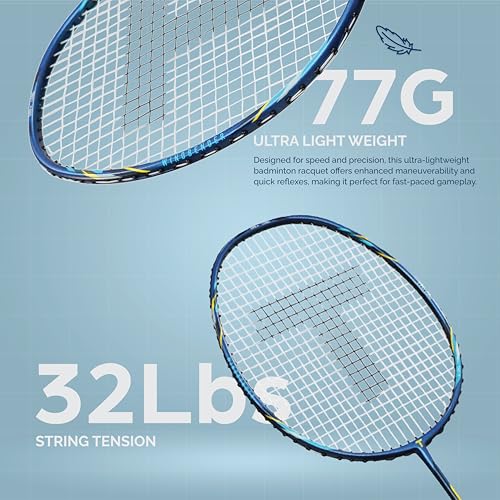 Image of TANSO Windbender Full Graphite Ultra Light Weight Carbon Fibre Strung Badminton Racket (32 Lbs Tension, 680 mm Long, 77 Grams, Strung with Premium Strings and Full Racquet Cover)