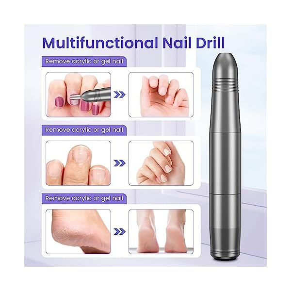 Nagelfräser, Nagelfräser für Gelnägel, Elektrische Nagelfeile 20000 u/Min Verstellbare Geschwindigkei Fräser für gelnägel, Pediküre Maniküre Set für Gelnägel,Acryl Gelnägel,Nagelhaut Shellac Acrylgel – Bild 5