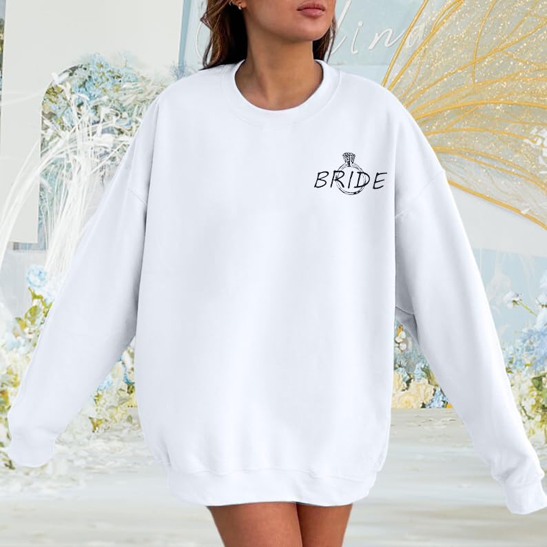 FRYAID Bride Sweatshirt Bride Women Bachelorette Party Sweatshirt I Say Yes Graphic Shirt Wedding Vacation Pullover Top - Image 2