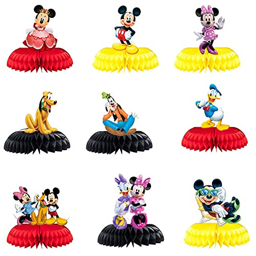 Mickey Minnie Donald Duck Honeycomb Centerpieces, 9 Pcs Table Topper for Birthday Party Decoration, Double Sided Cake Topper Party Favor, Photo Booth Props, Party Supplies for Kidsâ€¦
