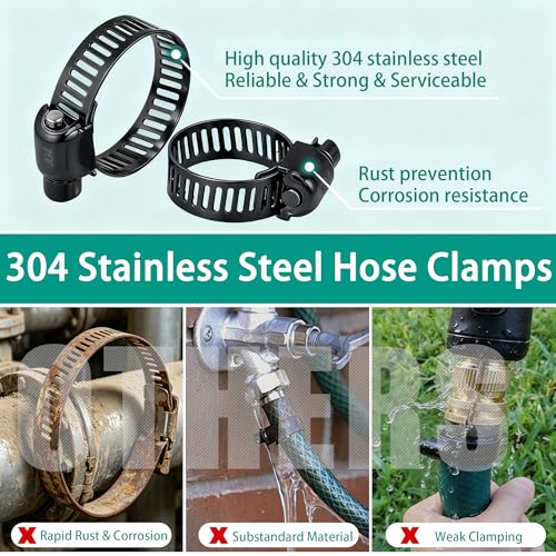 Image of Dianrui 30 PCS Black Hose Clamps 3 /8 inch-5 /8 inch (10-16mm) 304 Stainless Steel Worm Gear Fuel Line Hose Pipe Clamps for Fuel Line, Plumbing, Intercooler and Tube