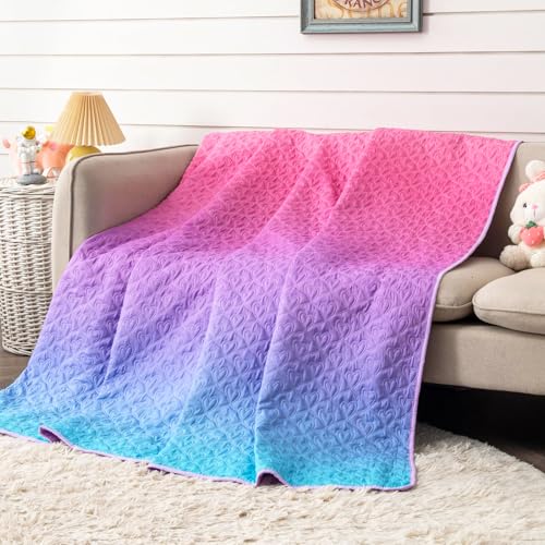 DECMAY Tagesdecke 150x200 Bettüberwurf, Rosa Lila Bettwäsche für Einzelbett Sommerdecke 150x200 cm mit Herzmotiven Verwendet als Blankets, Throws und Patchwork Quilts