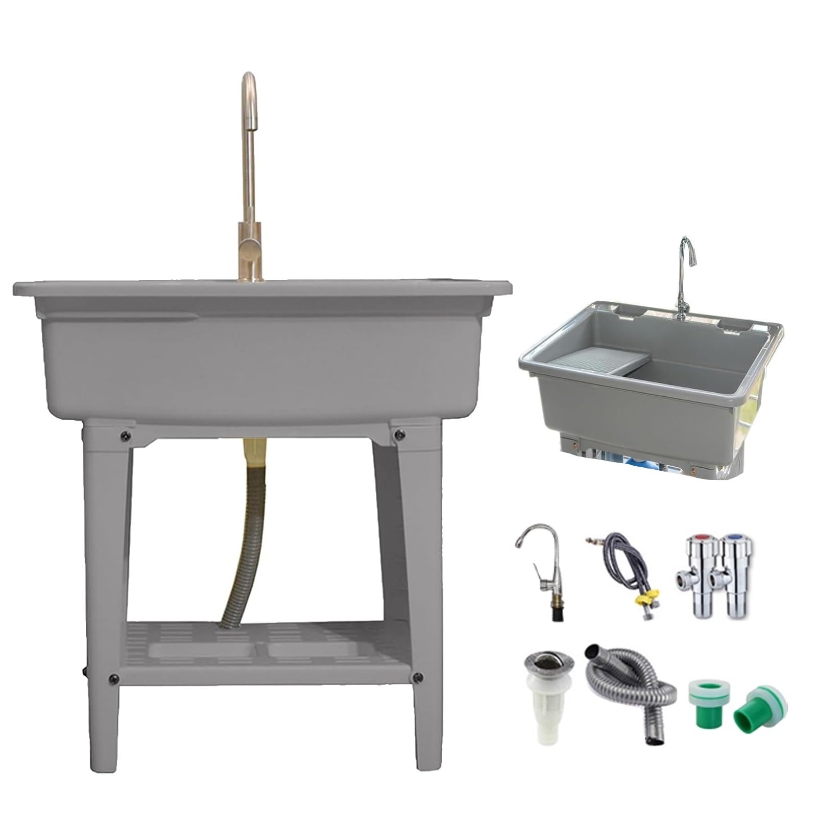 CSXSXAUO Plastic Utility Sink with Washboard and Faucet, for Laundry, Garage, Outdoor Use