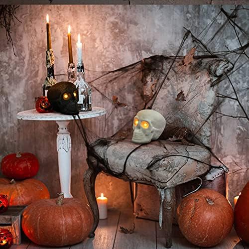 EYQ Halloween Skull Decorations 2PCS With LED Light, Head skeleton Halloween ornaments Festival Home Decoration Skull Black&White